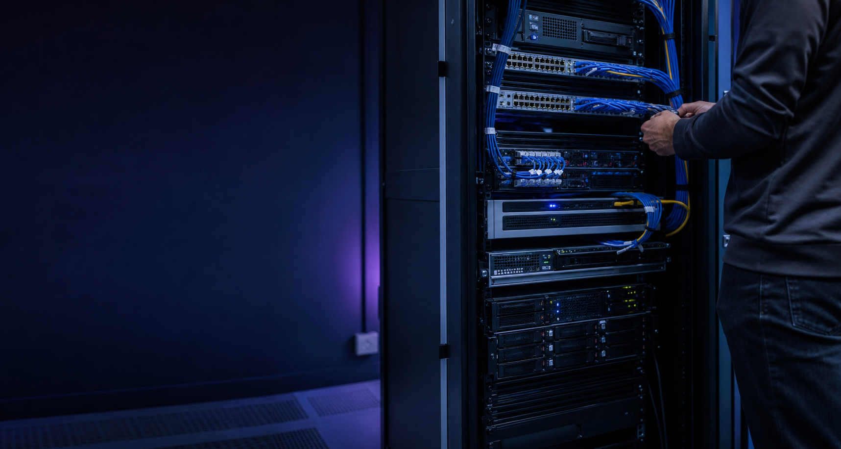 Technicien intervenant sur une infrastructure réseau et serveur